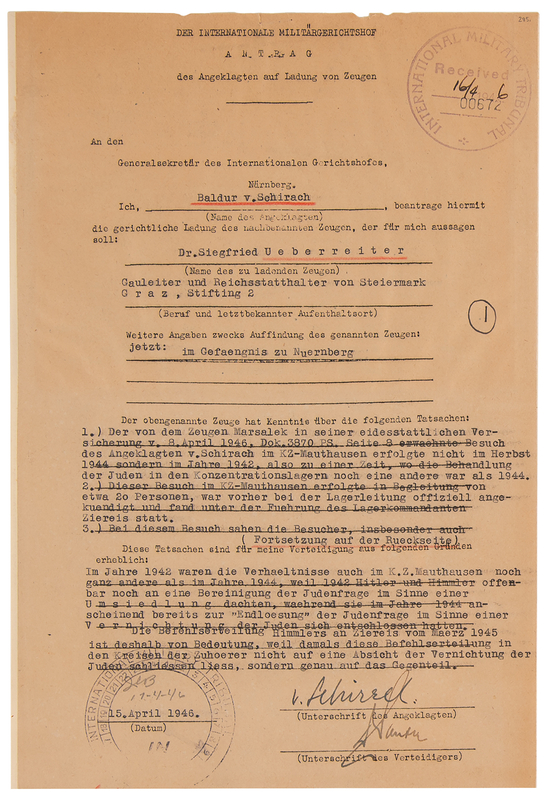 Lot 131 Nuremberg Trials: Baldur von Schirach Document Signed, Denying Knowledge of Nazi Extermination Camps: 