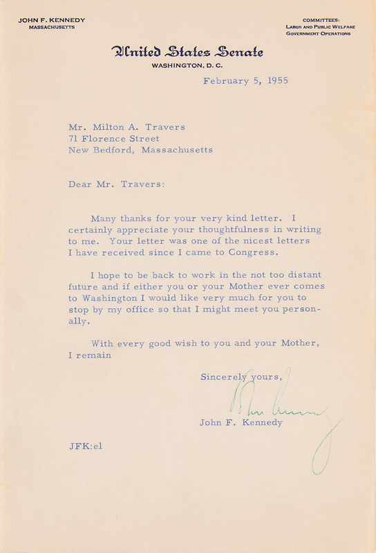 Lot 173 John F. Kennedy Typed Letter Signed