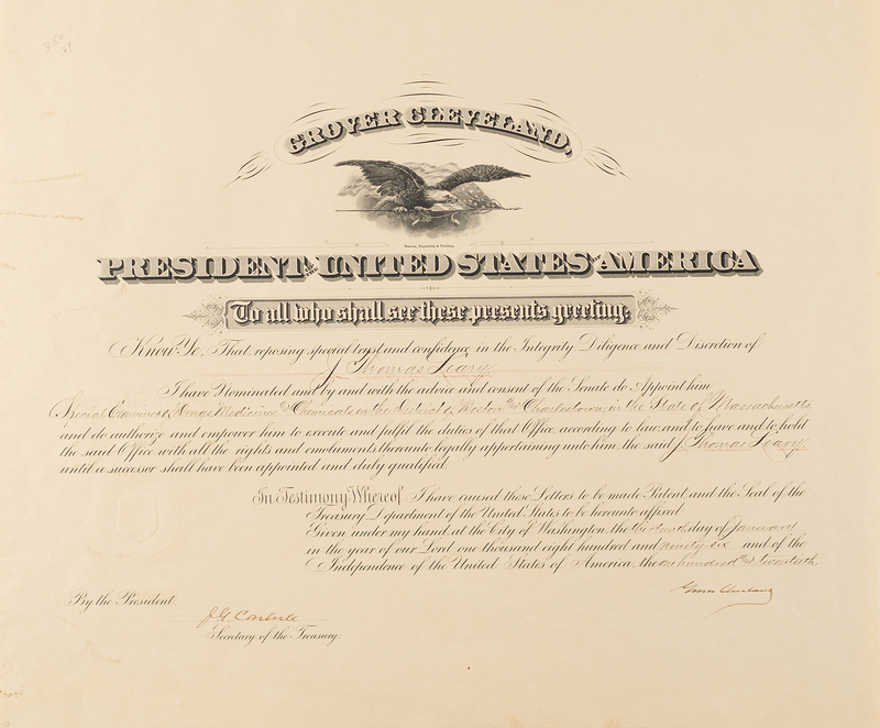 Lot 164 Grover Cleveland Document Signed as President, Appointing a Special Examiner of Drugs, Medicines and Chemicals