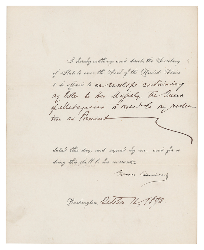 Lot 165 Grover Cleveland Document Signed as President, Sending a Letter to 