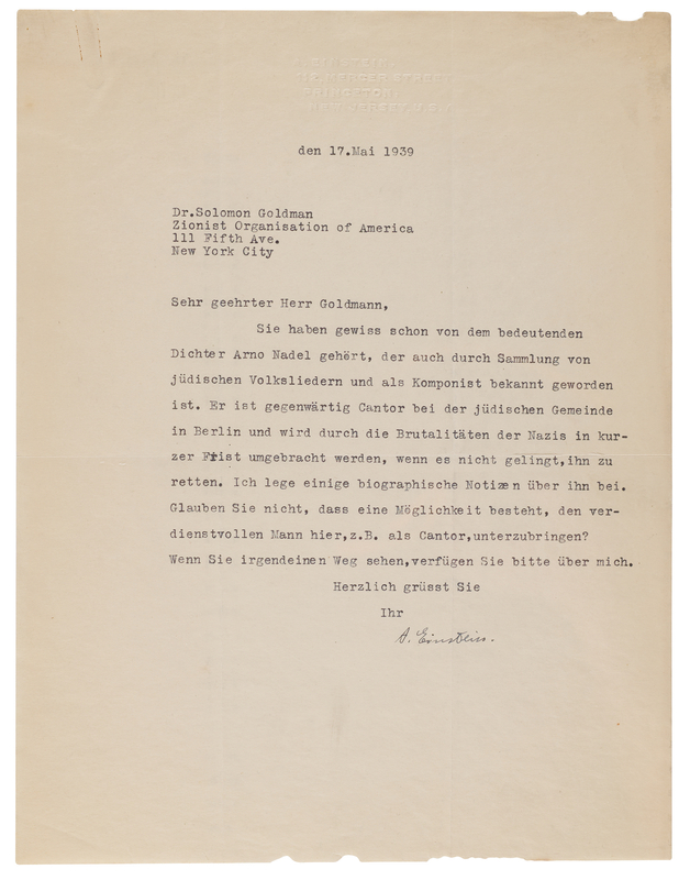 Lot 241 Albert Einstein Typed Letter Signed, Aiming to Rescue a Jewish Poet Trapped in Berlin: 