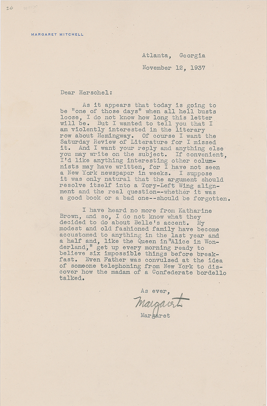 Lot 387 Margaret Mitchell Typed Letter Signed on the Gone With the Wind Movie: 