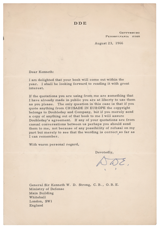 Lot 72 Dwight D. Eisenhower Typed Letter Signed to His Former British Chief Intelligence Officer