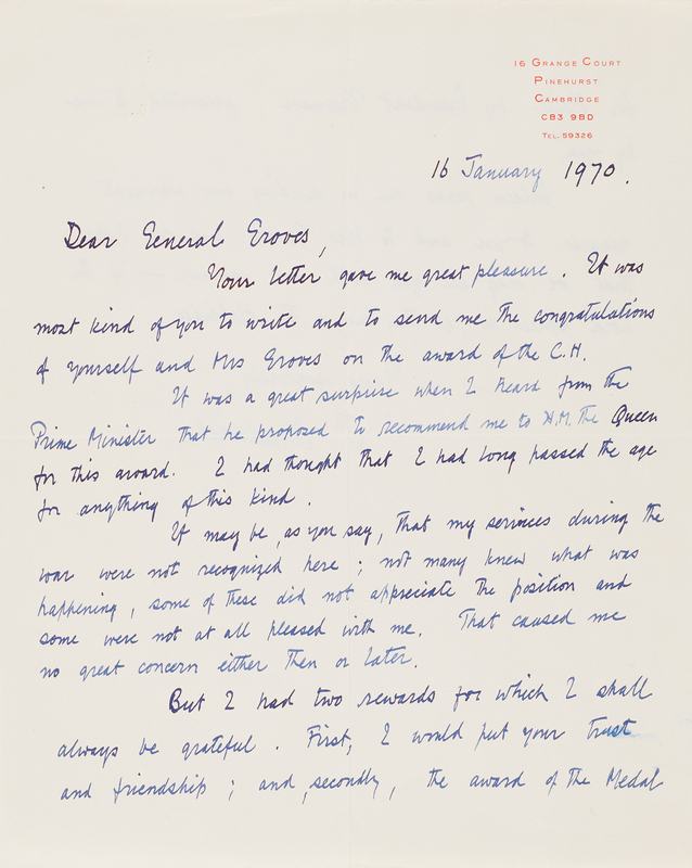 Lot 96 James Chadwick Autograph Letter Signed to Leslie Groves, Director of the Manhattan Project