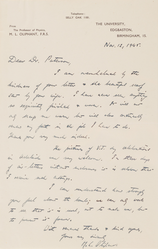 Lot 97 Mark Oliphant Autograph Letter Signed on Atomic Bombs - 