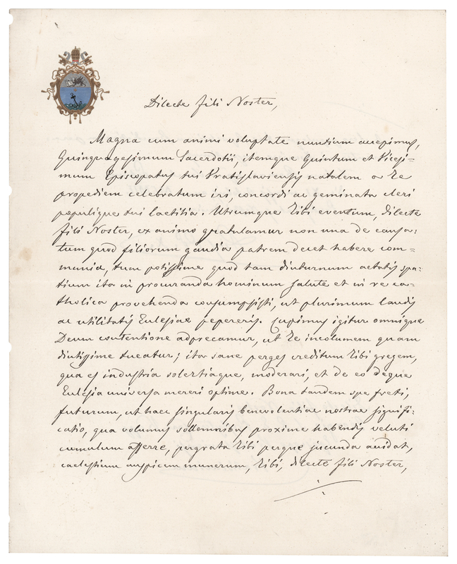 Lot 223 Pope Pius X Autograph Letter Signed, Congratulating the Prince-Bishop of Breslau on Priestly and Episcopal Anniversaries