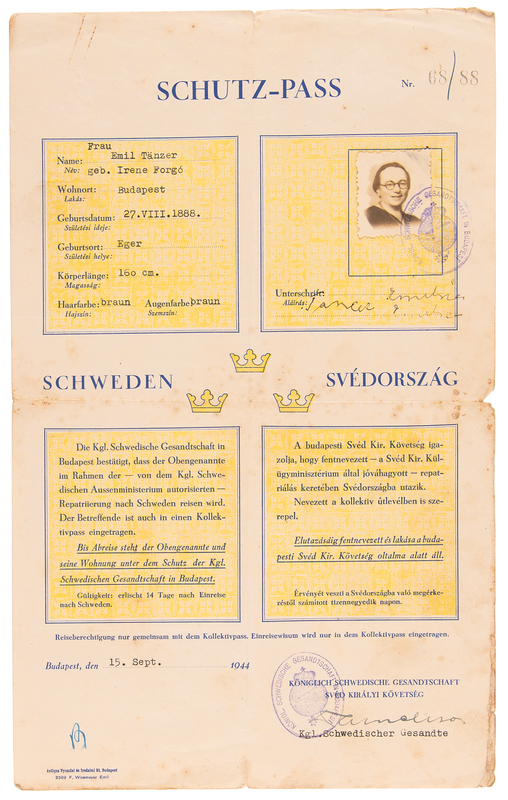Lot 94 Raoul Wallenberg Signed Schutz-Pass Document (September 15, 1944)