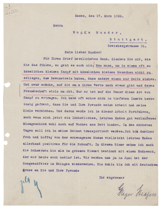Lot 18 Gregor Strasser Typed Letter Signed, Reflecting on 