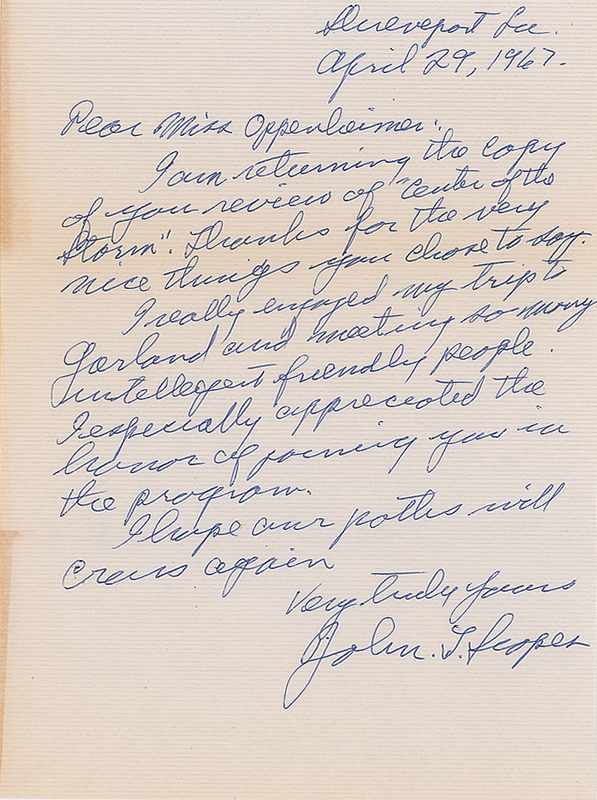 Lot 230 John T. Scopes Autograph Letter Signed on a Review of His Autobiography, ‘Center of the Storm’