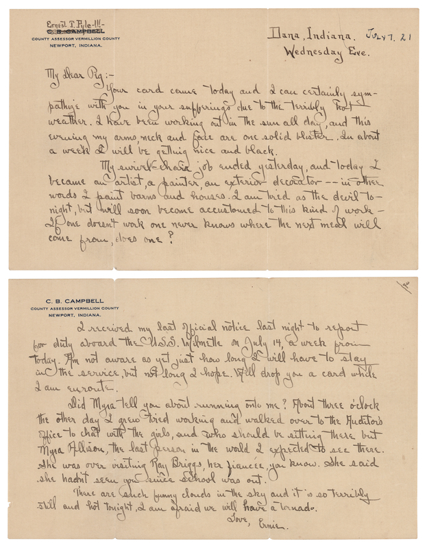 Lot 138 Ernie Pyle Early Autograph Letter Signed, Preparing for 