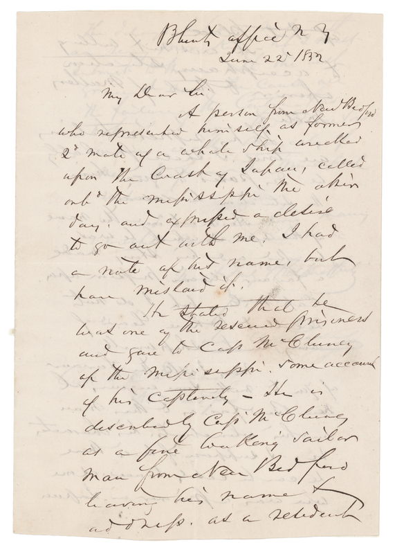 Lot 262 Matthew C. Perry Autograph Letter Signed, Regarding a Shipwrecked Sailor from New Bedford