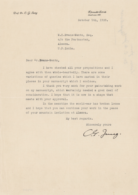 Lot 254 Carl Jung Typed Letter Signed on His Commentary for 'The Tibetan Book of the Dead'