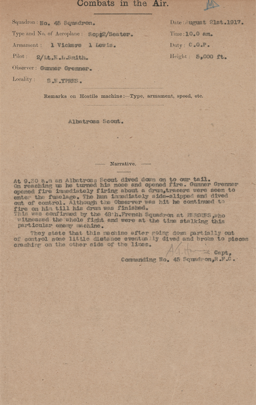 Lot 44 Arthur Harris War-Dated Signed ‘Combats in the Air’ Form Confirming a Downed German 'Albatross Scout' Aircraft - 