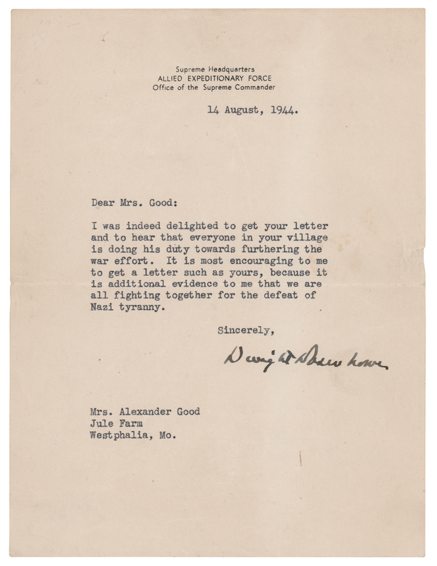 Lot 70 Dwight D. Eisenhower World War II–Dated Typed Letter Signed: 