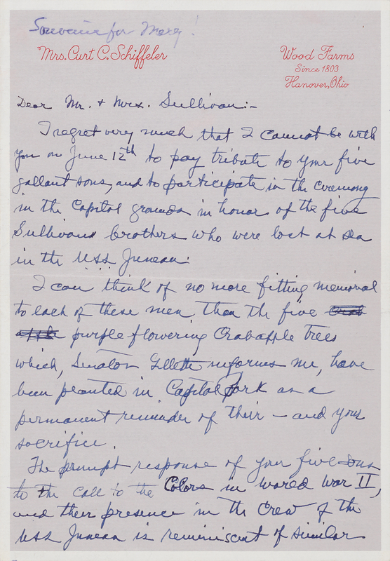 Lot 55 Chester Nimitz Autograph Letter Signed to the Parents of the Sullivan Brothers: 