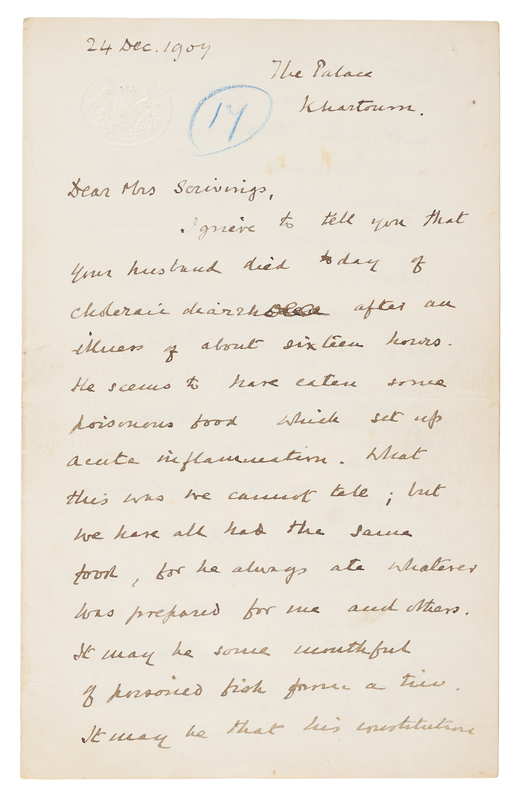 Lot 2 Winston Churchill Autograph Letter Signed on the Death of His Valet in Khartoum: 