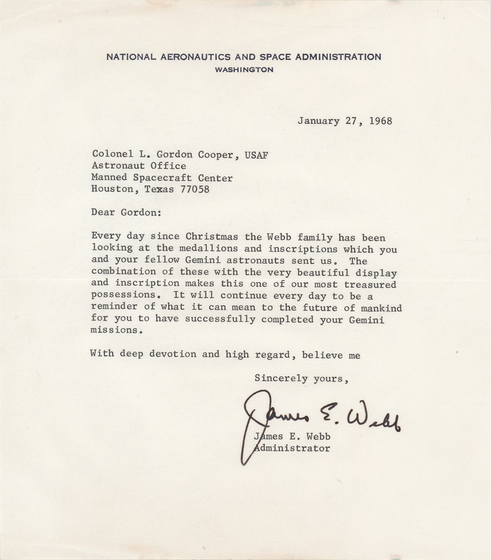Lot 292 James Webb Typed Letter Signed to Gordon Cooper