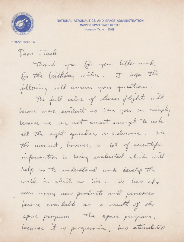 Lot 321 Jack Lousma Autograph Letter Signed: 
