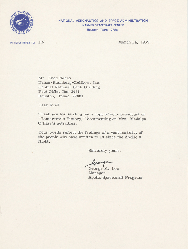 Lot 287 George M. Low Typed Letter Signed on O'Hair's Apollo 8 Genesis Reading Lawsuit