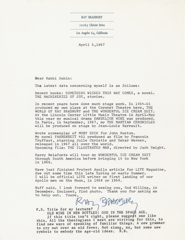 Lot 380 Ray Bradbury Typed Letter Signed: 