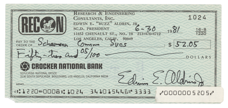 Lot 312 Buzz Aldrin Signed Check