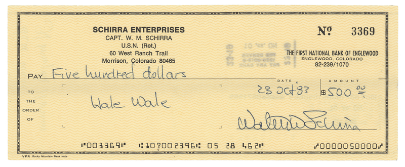 Lot 295 Wally Schirra Signed Check