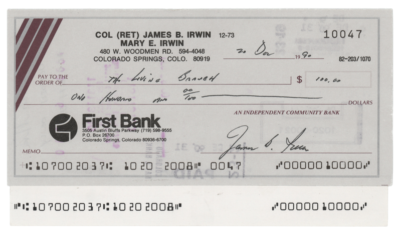Lot 330 Jim Irwin Signed Check
