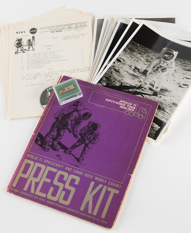 Lot 315 Apollo 11 'Fifty-State Tour, 1970-1971' Press Kit with Packets, Photographs, and Rare Tour Tie Clip