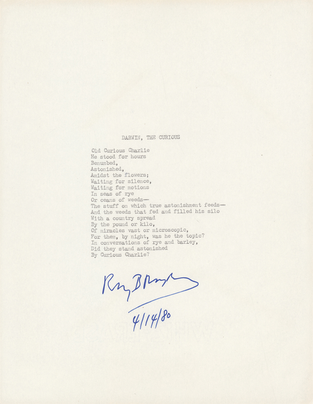 Lot 381 Ray Bradbury Signed Souvenir Typescript - 'Darwin, The Curious'