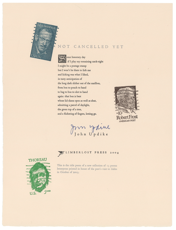 Lot 390 John Updike Signed Broadside Poem - 'Not Cancelled Yet'