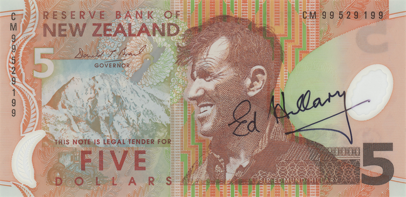 Lot 255 Edmund Hillary Signed $5 Dollar Reserve Bank of New Zealand Bill