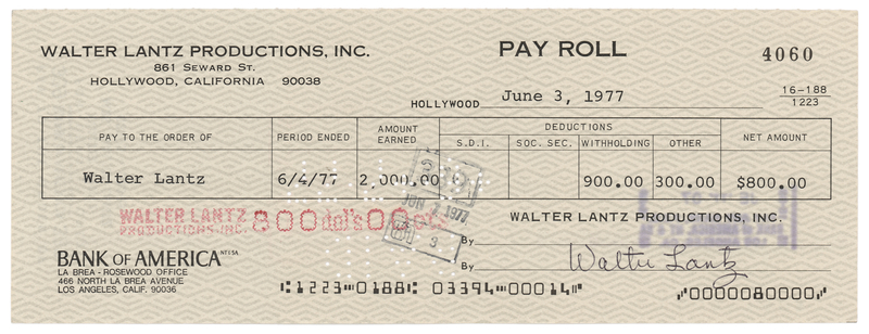 Lot 355 Walter Lantz Signed Check