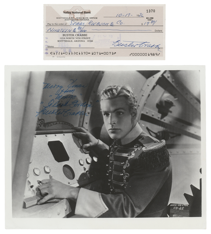 Lot 412 Buster Crabbe Signed Photograph and Signed Check