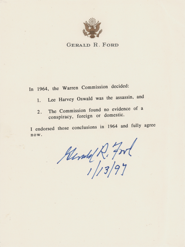 Lot 176 Gerald Ford Signed Souvenir Typescript on JFK Assassination: 