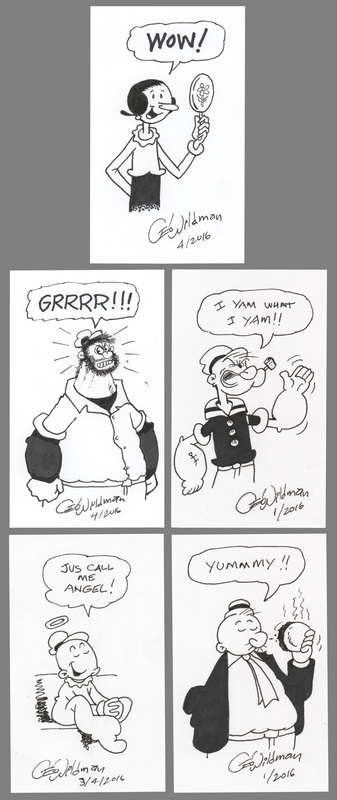 Lot 363 Geroge Wildman (5) Signed Popeye Sketches
