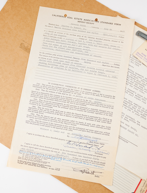 Lot 419 Cary Grant Document Signed for the Sale of His Bel-Air Mansion