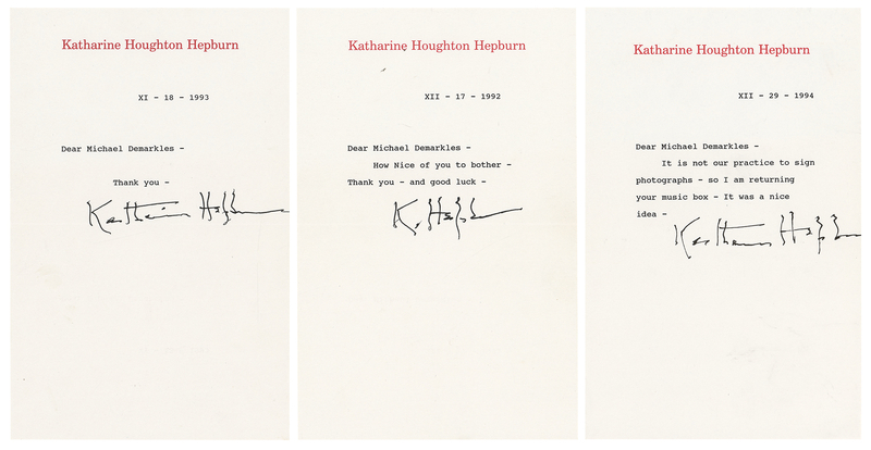 Lot 427 Katharine Hepburn (3) Typed Letters Signed