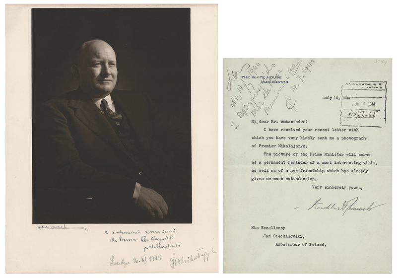 Lot 74 Franklin D. Roosevelt Typed Letter Signed and Stanisław Mikołajczyk Signed Photograph