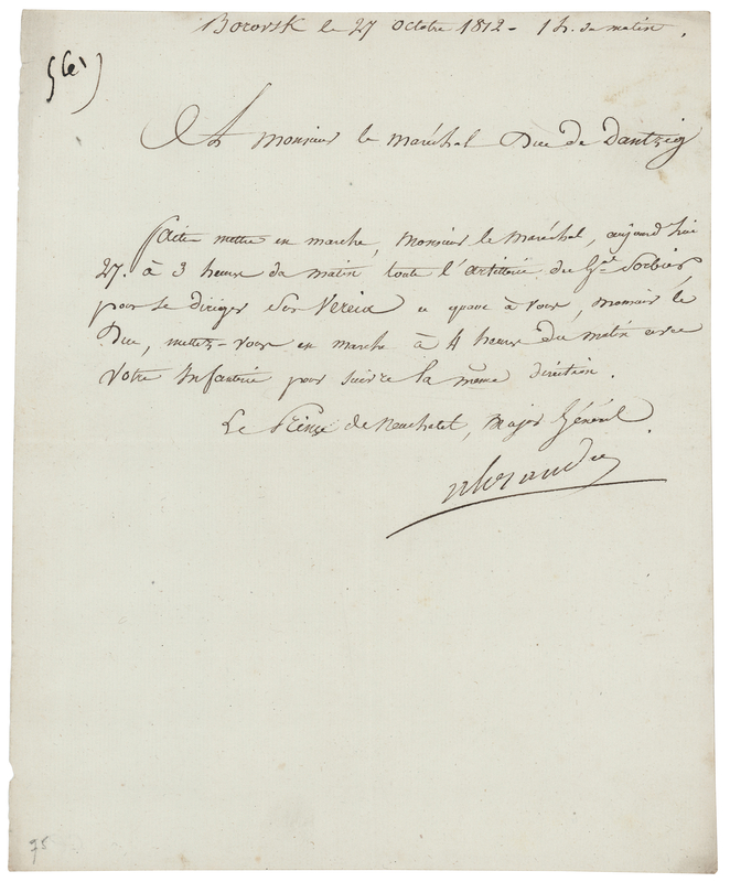 Lot 270 Louis-Alexandre Berthier Letter Signed - Battlefield Orders Issued at Borovsk, Russia