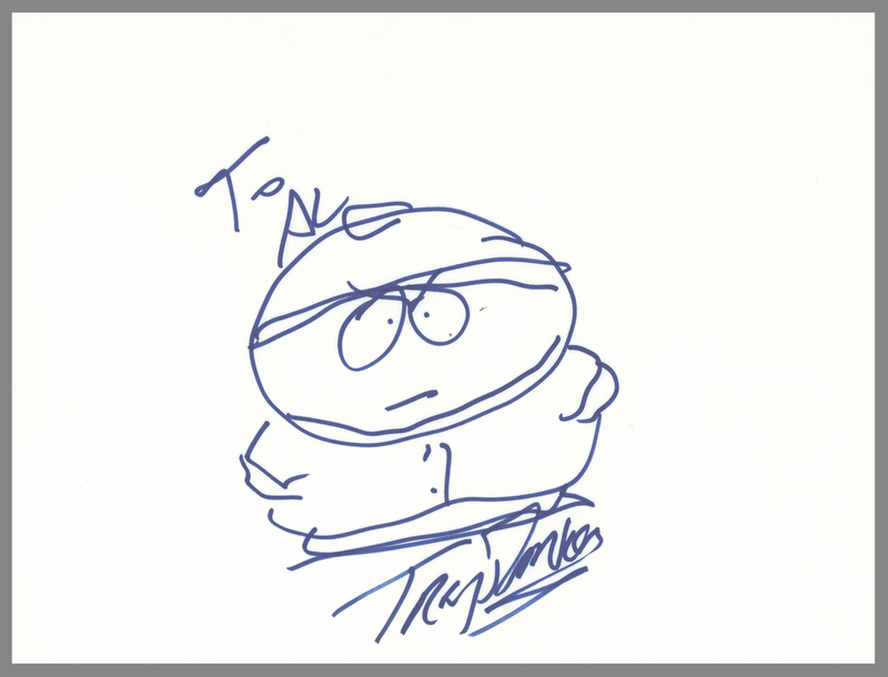 Lot 358 Trey Parker Signed Sketch of Eric Cartman (South Park)