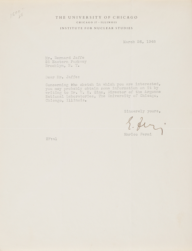 Lot 101 Enrico Fermi Typed Letter Signed on Institute for Nuclear Studies Letterhead
