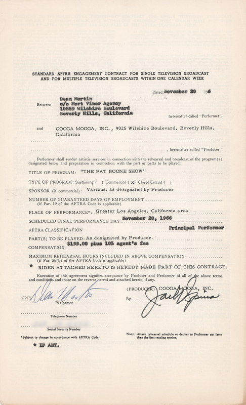 Lot 438 Dean Martin Signed Television Contract - 