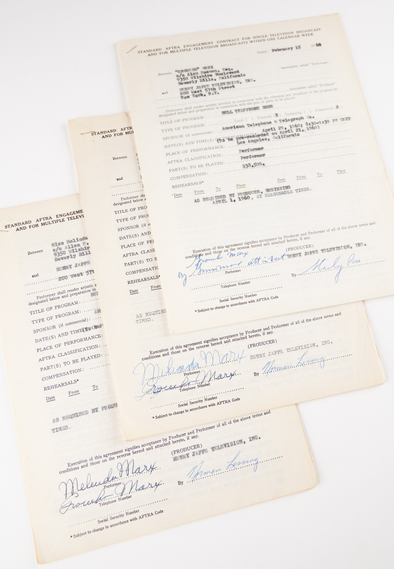 Lot 441 Groucho (2) and Gummo Marx (1) Signed Television Contracts for 'The Mikado' (Bell Telephone Hour, 1960)