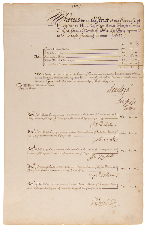 Lot 341 Christopher Wren Document Signed for Expenses at 