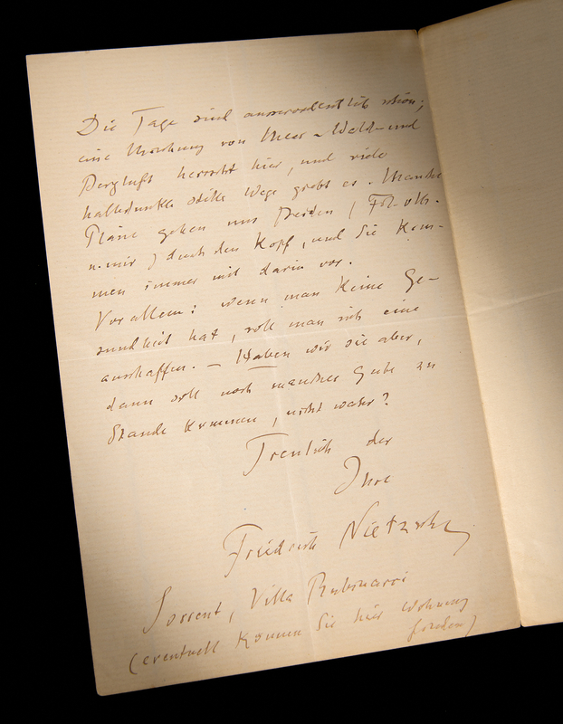 Lot 253 Friedrich Nietzsche Autograph Letter Signed from Sorrento, Italy, During His Composition of 'Human, All Too Human'