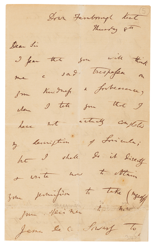 Lot 237 Charles Darwin Autograph Letter Signed, Arranging for a Barnacle Fossil to be 