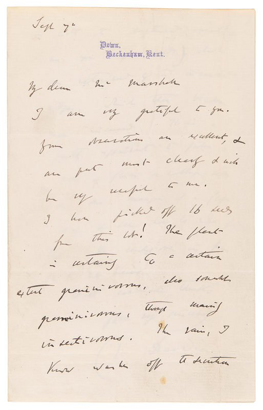 Lot 236 Charles Darwin Autograph Letter Signed on Experiments with Carnivorous Plants