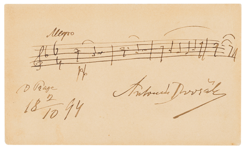 Lot 392 Antonin Dvorak Autograph Musical Quotation Signed on Calling Card - 'In Nature’s Realm'