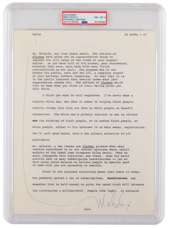 Lot 225 Malcolm X Signed Page for Alex Haley’s Playboy Interview: 