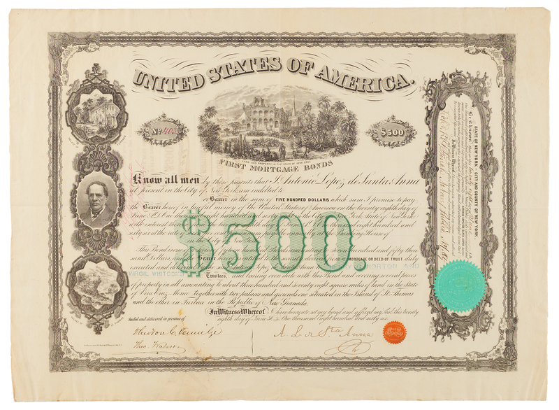 Lot 213 Antonio Lopez de Santa Anna Signed Mortgage Bond
